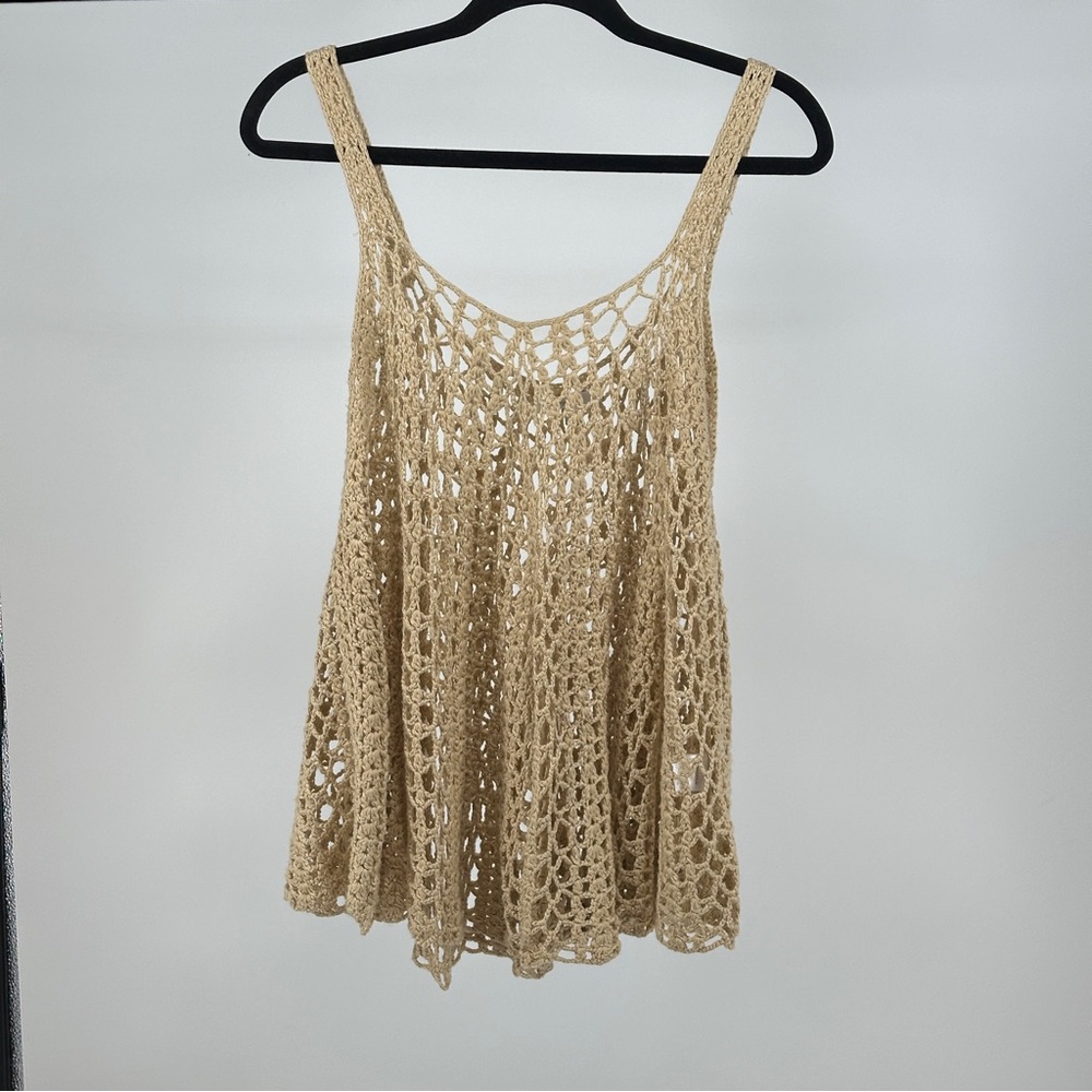 Women’s Medium Mystree Tan Crochet Tank‎ Top Beach Cover Up Vacation